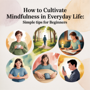 Illustration of mindfulness practices and quotes