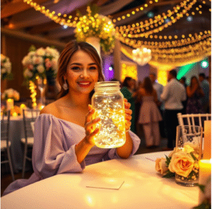 Woman Holding Light Jar - Abigail Mind Body Soul Woman with a jar of glowing lights - Abigail Mind Body Soul