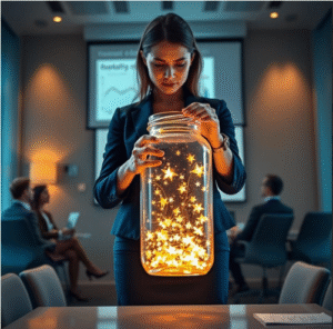 Woman with Glowing Jar - Abigail Mind Body Soul Woman holding a jar - Abigail Mind Body Soul