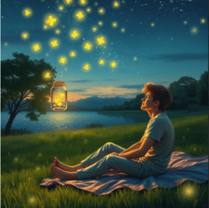 Boy sitting on grass